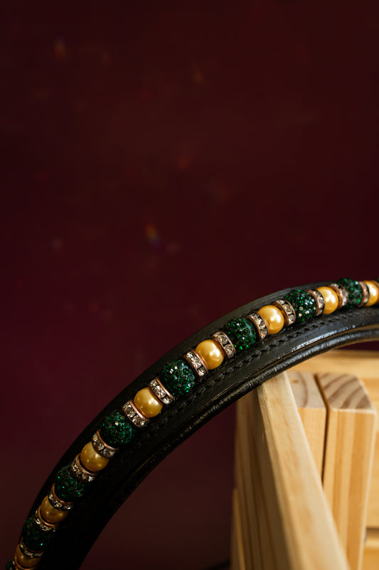 17" Browband: Green + Gold (with bracelet)